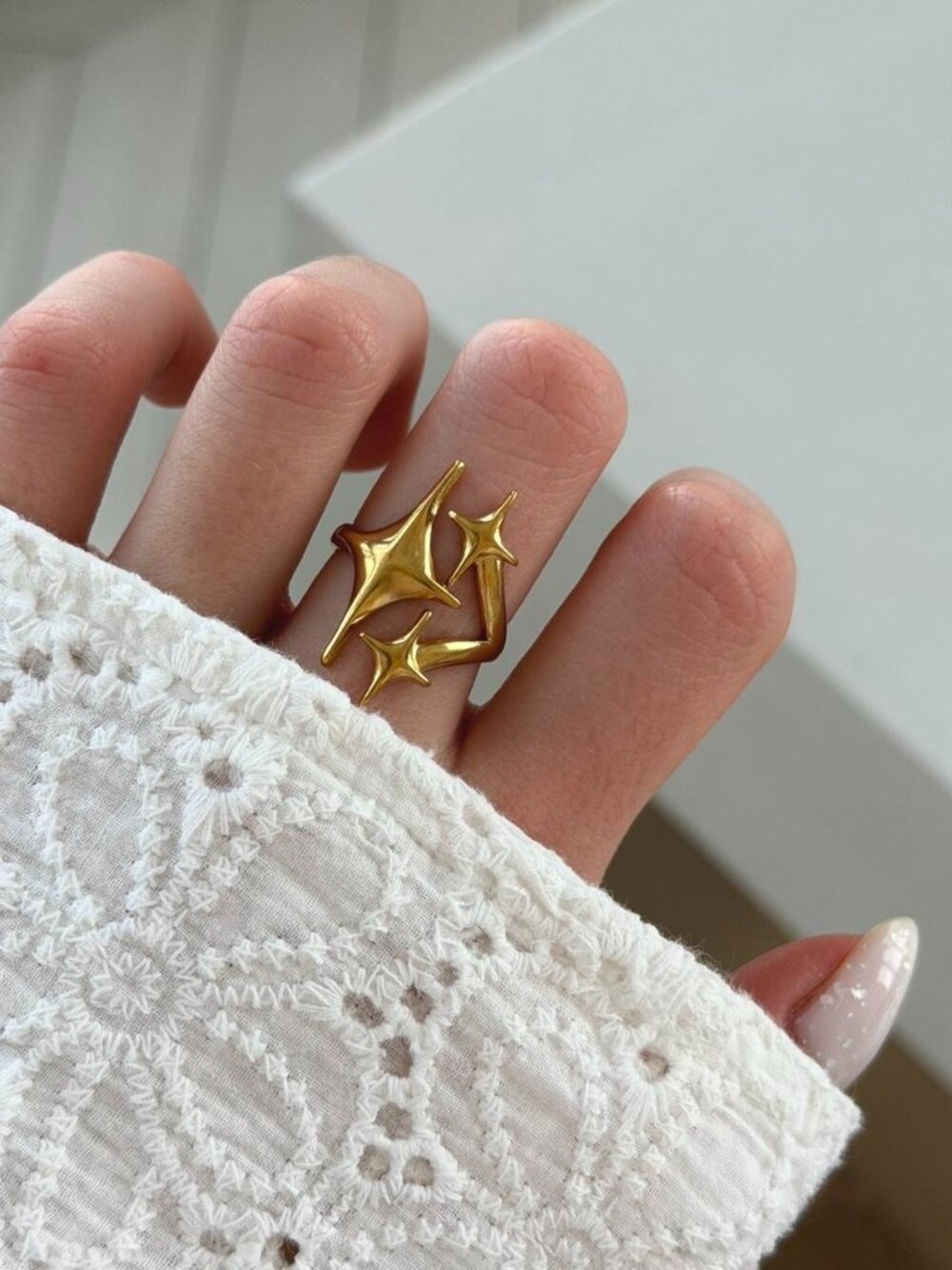 Sku0558 Retro Gold‎ Women Minimalist Star Adjustable StainlessRing  +gift bag